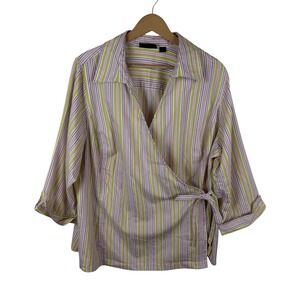 Avenue Striped Wrap Blouse Size 22/24 Multicolor Rainbow Pastel Preppy Colorful